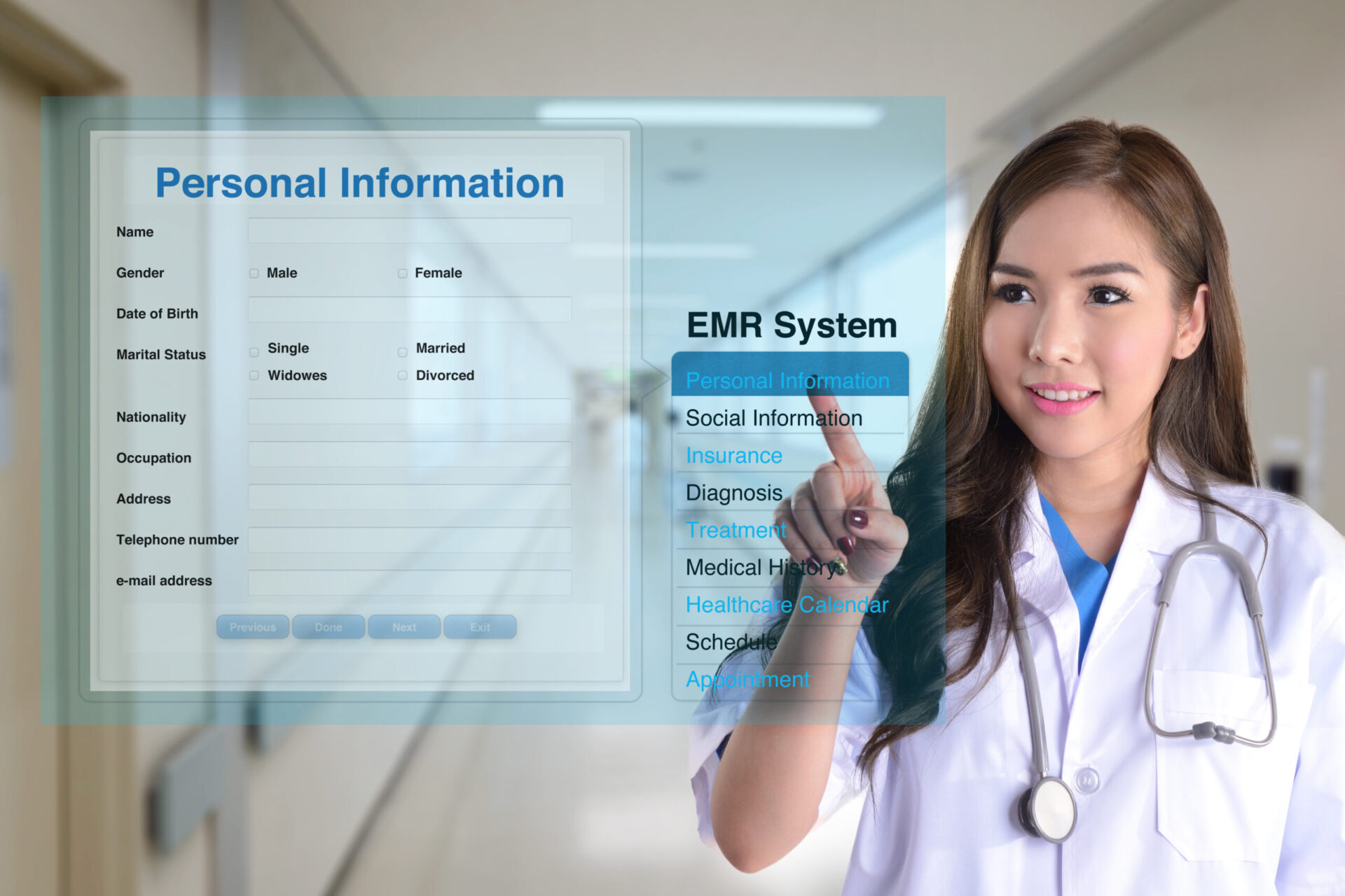 Female,Doctor,Using,Electronic,Medical,Record,System,To,Search,Patient